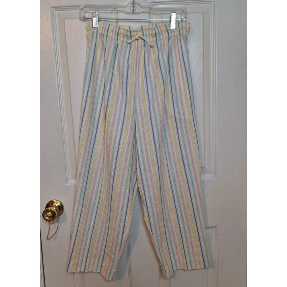 Vintage 80s Rainbow Pastel White Striped Pants Kawaii Southern Prep Size 12